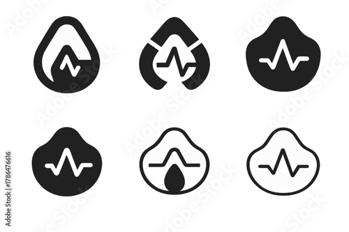 VO2 Max Logos. VO2 max testing. Set Logo of VO2 max testing: breathing mask with oxygen graph. harmonious logo variations of the same emblematic concept, each