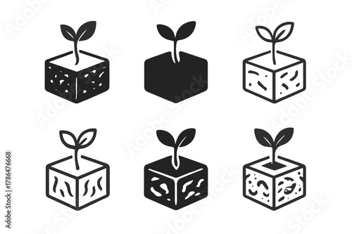 Eco Design Logos. Inspirational design with ecology materials trend. Set Logo of Inspirational design with ecology materials trend: mycelium packaging box with