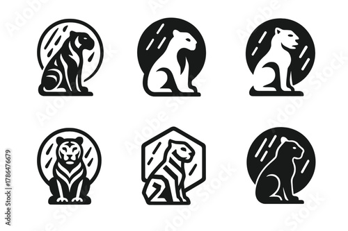 Seasonal Animal Logos. Animals in the wild during different seasons. Set Logo of Animals in the wild during different seasons: tiger in tropical rain. Icon