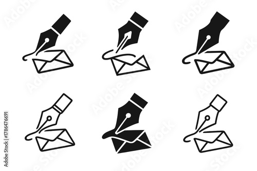 Calligraphy Logo Variations. handwritten address. Set Logo of handwritten address: calligraphy nib writing address. Icon set. harmonious logo variations of the