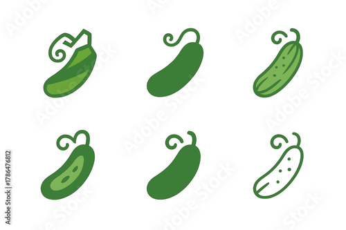 Organic Logo Variations. Organic produce. Icon set. Set Logo of Organic produce: cucumber with tendril. harmonious logo variations of the same emblematic