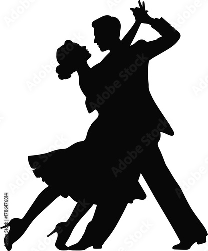 Silhouette of couple performing elegant tango