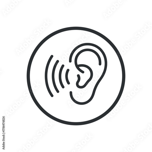 Hearing or listen sound icon in circle line art medical healthcare symbol isolated listening communication high quality simple vector design