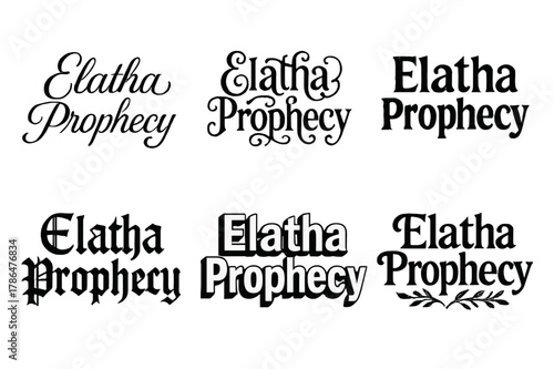 Typographic Variations. Elatha Prophecy. Set lettering. harmonious lettering variations of the same emblematic concept, each with different artistic