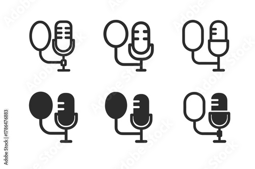 Studio Logo Variations. Recording and producing vocal tracks in the studio. Set Logo of Recording and producing vocal tracks in the studio: pop filter and mic