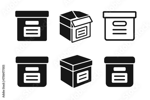 Workspace Logo Variations. Tidying workspace. Icon set. Set Logo of tidying workspace: storage box with labels. harmonious logo variations of the