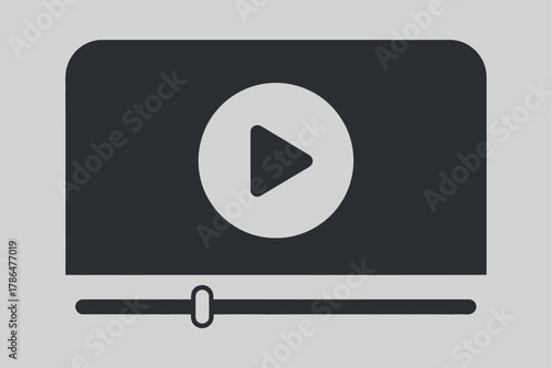 Modern video player interface with play icon and timeline control elements in minimalist design style for application use