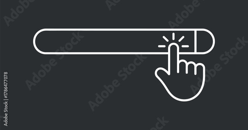 White search bar and hand icon on black background illustrating online search and web browsing for website navigation and internet usage