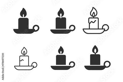 Cozy Corner Logos. Setting up a cozy corner with comfy seating for casual chats. Set Logo of cozy corner: soft glowing candle on tray. Icon set. harmonious