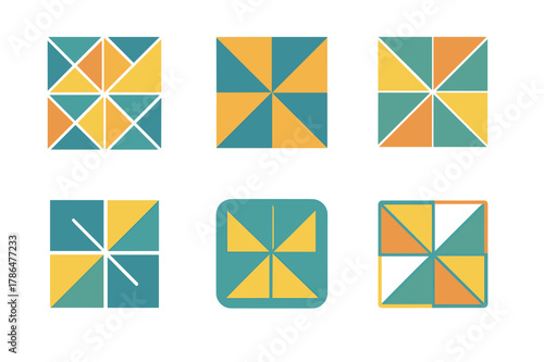 Sewing Logo Variations. Sewing and quilting projects. Set Logo of Sewing and quilting projects: patchwork quilt block (pinwheel). Icon set. harmonious logo