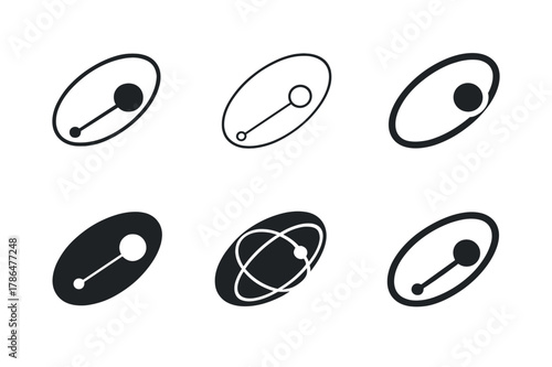 Solar System Logos. Solar system dynamics and planetary orbits. Set Logo of Solar system dynamics and planetary orbits: Keplerian ellipse with focus and
