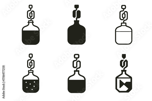 Home Brewing Logos. Home-brewed beer making and bottle design. Set Logo of home-brewed beer making and bottle design: fermentation carboy with airlock. Icon