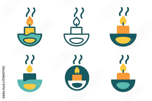 Candle Maker Logos. Candle making with unique scents and colors. Set Logo of Candle making: aroma diffuser and wax melt. Icon set. harmonious logo variations