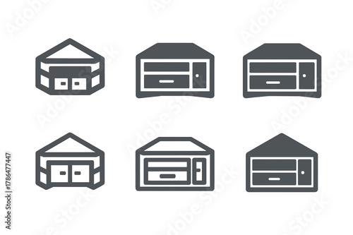 TV Stand Logos. A TV stand with storage for electronics and media. Set Logo of A TV stand with storage for electronics and media: corner TV stand