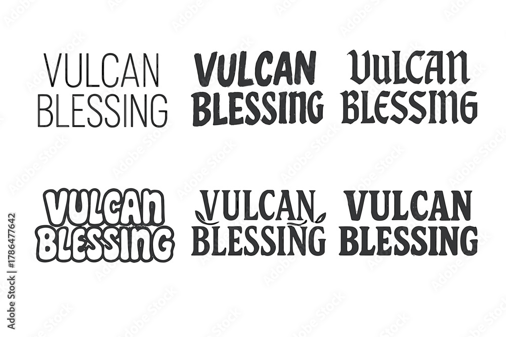 Obraz premium Vulcan Blessing Lettering. Vulcan Blessing. Set lettering. harmonious lettering variations of the same emblematic concept, each with different artistic