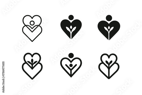 Connected Hearts Logos. Supporting teens through family transitions. Set Logo of supporting teens through family transitions: connected hearts symbolizing