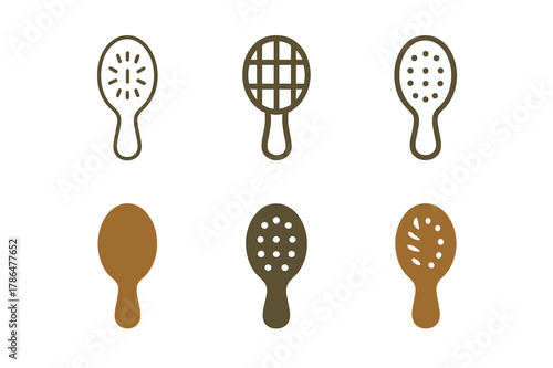 Eco-Friendly Logo Variations. Sustainable self-care products. Set Logo of Sustainable self-care products: wooden hairbrush. Icon set. harmonious logo