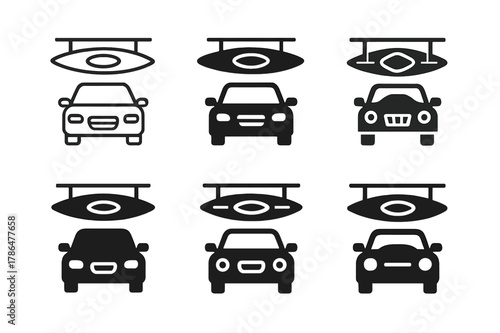 Garage Storage Logos. Using overhead storage racks in the garage. Set Logo of Using overhead storage racks in the garage: kayak stored on ceiling rack above