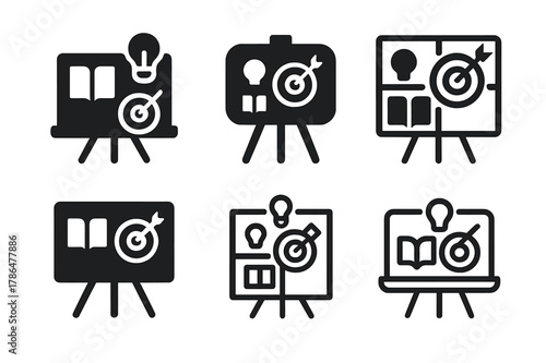 Study Motivation Logos. Study motivation. Icon set. Set Logo of Study motivation: study goals vision board. harmonious logo variations of the same emblematic