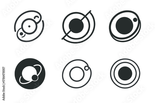 Planetary Orbits Designs. Solar system dynamics and planetary orbits. Set Logo of Solar system dynamics and planetary orbits: barycenter wobble of star and