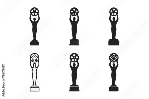 Film Festival Logos. Film festivals and independent cinema. Set Logo of Film festivals and independent cinema: film award statuette. Icon set. harmonious logo