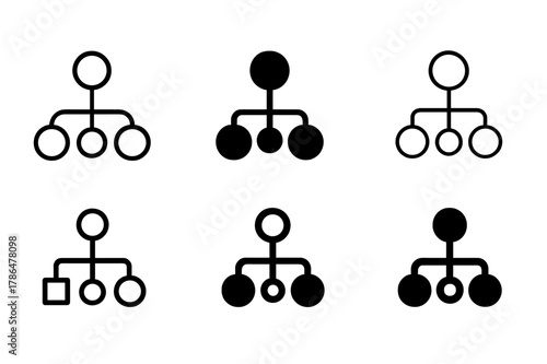 OOP Logo Variations. Object-oriented programming (OOP) chart. Set Logo of OOP: object composition graph. Icon set. harmonious logo variations of the same