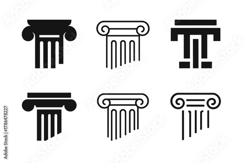 Heritage Museum Logos. Heritage museums. Set Logo of Heritage museums: classical column capital. Icon set. harmonious logo variations of the same emblematic
