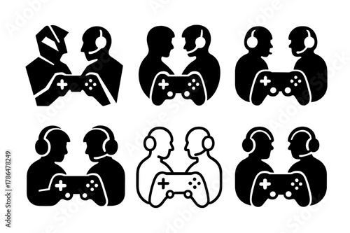 E-Sports Logo Collection. Immersive video gaming and e-sports. Icon set. Set Logo of immersive video gaming and e-sports: dual players in