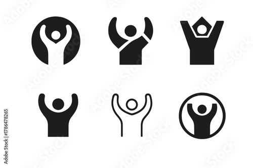 Morning Stretch Logos. Morning wake-up. Set Logo of Morning wake-up: person stretching arms overhead. Icon set. harmonious logo variations of the