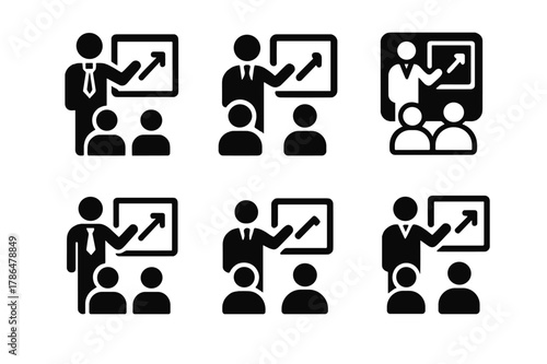 Consultant Logo Variations. A consultant helping a small business improve its operations. Icon set. Set Logo of A consultant helping a small business improve