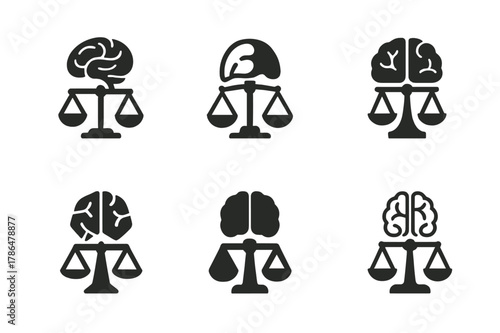Brain-Illness Logos Grid. The connection between the brain and chronic illness. Icon set. Set Logo of The connection between the brain and chronic illness: