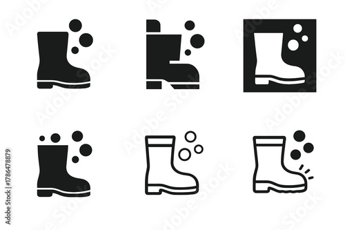 Rain Boot Icons. Seasonal hygiene tips. Set Logo of Seasonal hygiene tips: rain boot cleanliness icon. Icon set. harmonious logo variations of the same