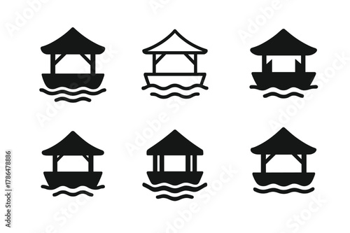 Floating Neighborhoods Logos. Floating neighborhoods. Set Logo of floating neighborhoods: floating marketplace pavilion. Icon set. harmonious logo variations