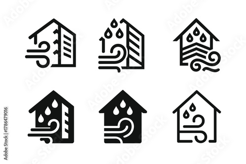 Weatherproof Home Logos. Building homes that can withstand extreme weather conditions. Icon set. Set Logo of building homes that can withstand extreme weather