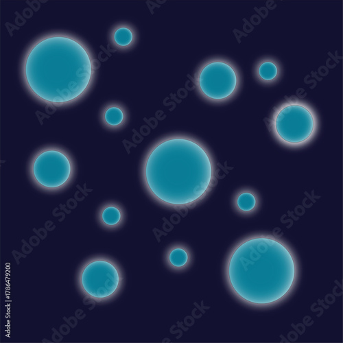 Teal glowing orbs floating on dark navy backdrop