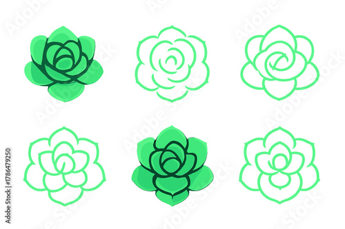 Glowing Neon Succulent Logos. Synthetic plants that glow in the dark. Set Logo of Synthetic plants that glow in the dark: neon succulent rosette. Icon set.