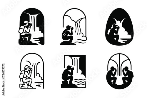 Serene Nature Logos. People enjoying peaceful, solitary moments in nature. Set Logo of People enjoying peaceful, solitary moments in nature: photographer