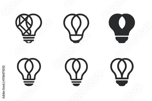 Brand Collaboration Logos. Brand collaboration. Set Logo of brand collaboration: shared light bulb. Icon set. harmonious logo variations of the same emblematic
