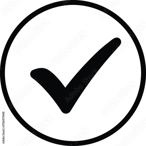 Black Check Mark Icon Vector Illustration Circle Outline Symbol Design Confirmation Selection Approval Success Positive Sign Minimalist Style