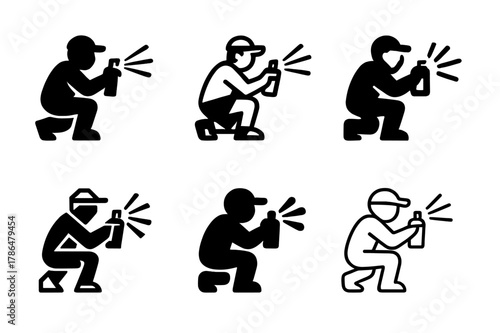 Street Art Logos. Street artist working on artwork. Set Logo of Street artist working on artwork: spray nozzle burst pattern. Icon set. harmonious logo