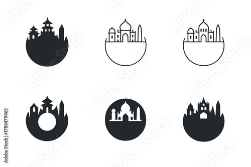 Diverse Cultural Logos. Celebrating diversity through cultural heritage sites. Set Logo of celebrating diversity through cultural heritage sites: circle of