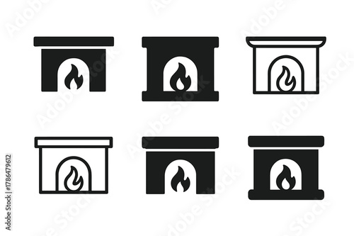 Modern Mantel Logos. fireplace mantel. Set Logo of fireplace mantel: modern floating mantel. Icon set. harmonious logo variations of the same emblematic