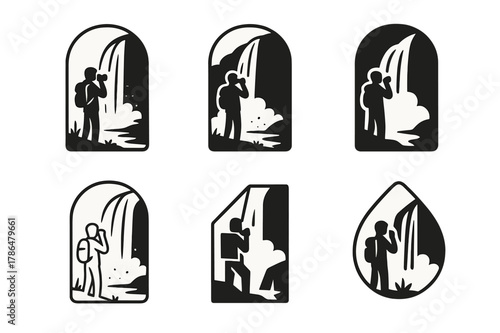 Serene Nature Logos. People enjoying peaceful, solitary moments in nature. Set Logo of People enjoying peaceful, solitary moments in nature: photographer