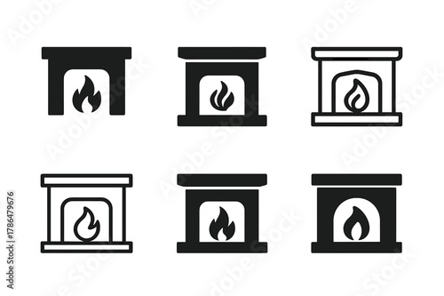 Modern Mantel Logos. fireplace mantel. Set Logo of fireplace mantel: modern floating mantel. Icon set. harmonious logo variations of the same emblematic