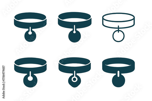 Pet Adoption Logos. Pet adoption services and advocacy. Set Logo of Pet adoption services and advocacy: pet collar with tag. Icon set. harmonious