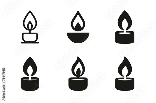Candle Flame Logos. Mindfulness and meditation. Set Logo of Mindfulness and meditation: candle flame of focus. Icon set. harmonious logo variations of the same