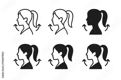 High Ponytail Guide. Hairstyle step-by-step guide poster. Set Logo of hairstyle step-by-step guide poster: high ponytail steps. Icon set. harmonious logo