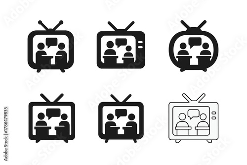 Political Communication Logos. Political communication. Set Logo of Political communication: television debate screen. Icon set. harmonious logo variations of