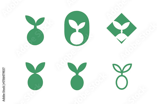 Eco Logo Variations. Green label design with eco vibes trend. Set Logo of Green label design with eco vibes trend: sprouting seed icon. Icon set. harmonious