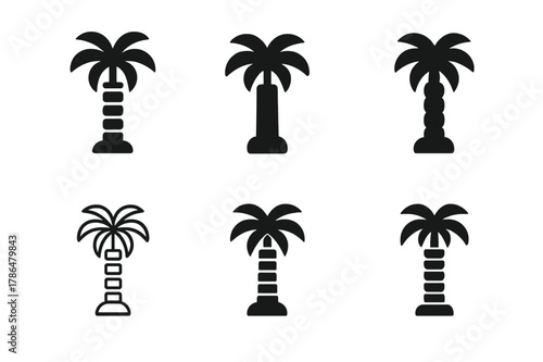 Tropical Palm Logo Variations. Tropical palm tree decor for summer events. Set Logo of Tropical palm tree decor for summer events: inflatable palm column. Icon